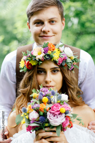 Happy bride and groom faces...