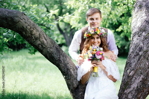 Happy bride and groom faces...