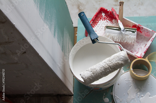 Roller Painting Container and the Painting Roller. © Sahaidachnyi Roman