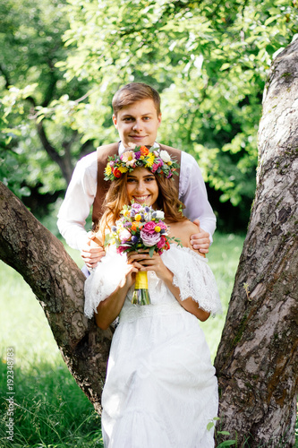 Happy bride and groom faces...
