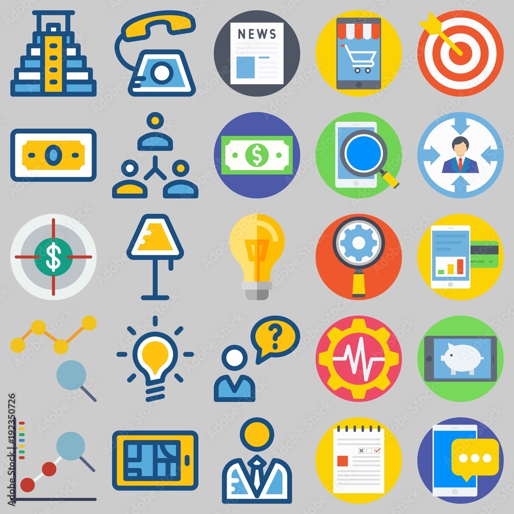 icon set about Marketing. with target, phone call and lamp icon set about Marketing. with target, phone call and lamp