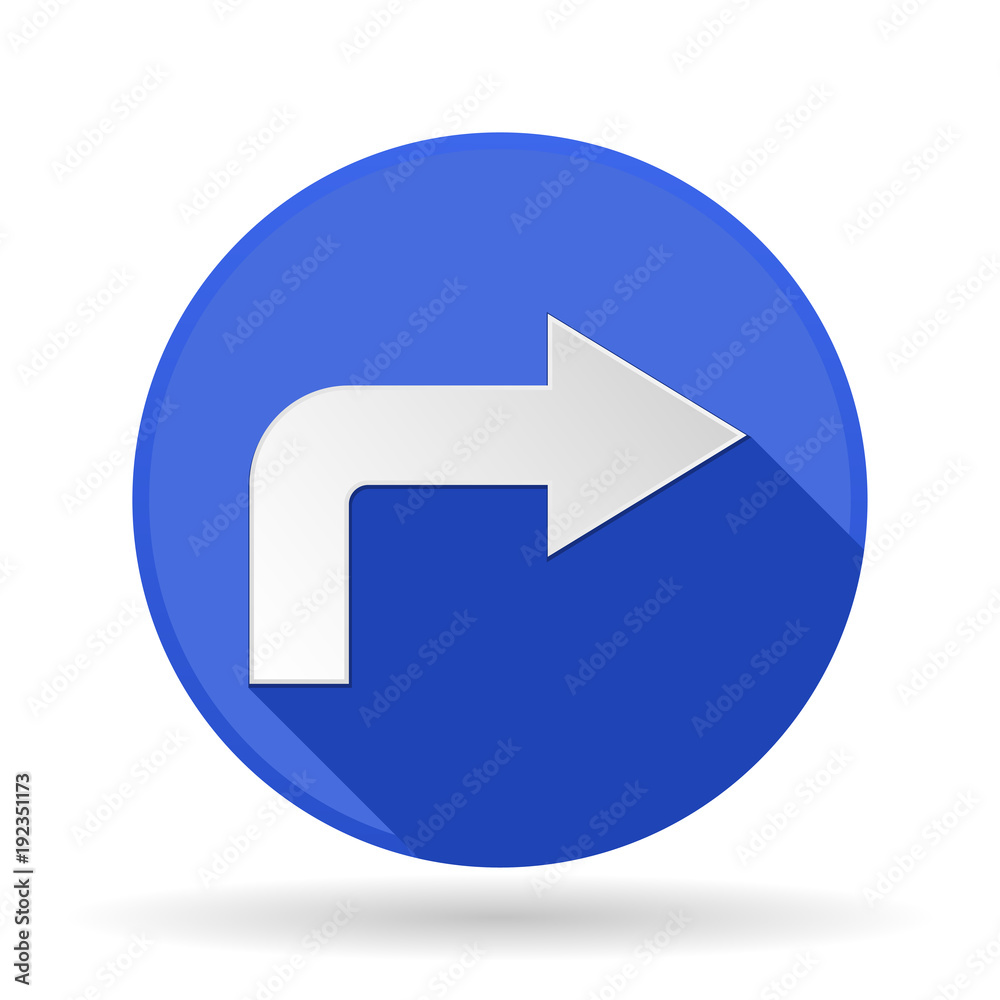Arrow icon. Blue round sign with shadow. Right arrow Arrow icon. Blue round sign with shadow. Right arrow