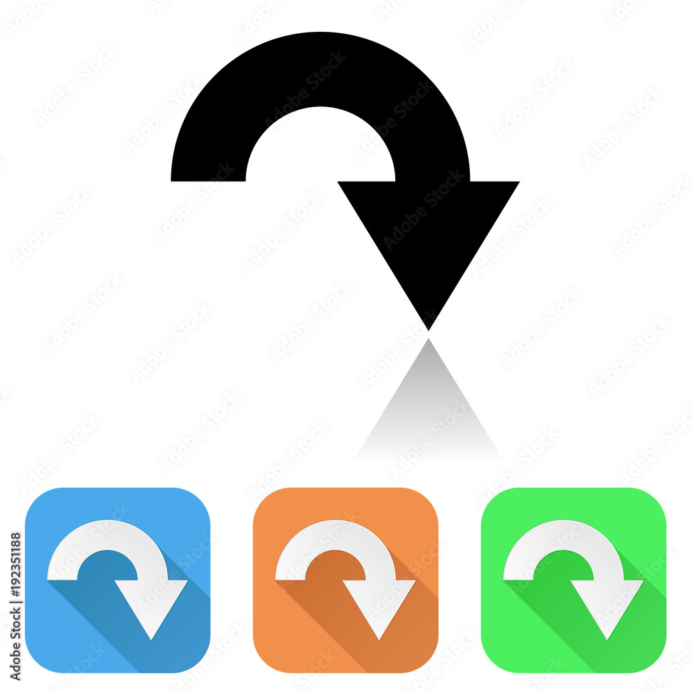 Arrow icon. Colored set of down curved arrow signs