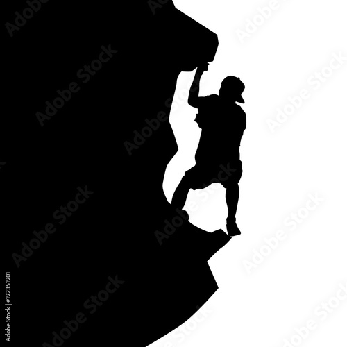 Black silhouette rock climber on white background
