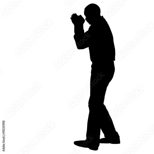 Black silhouette of an athlete boxer on a white background