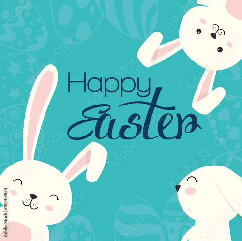 cute rabbit happy easter celebration vector illustration design