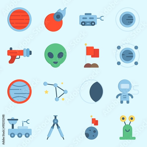 icons set about Universe. with orbit, comet, alien, moon, uran and moon rover
