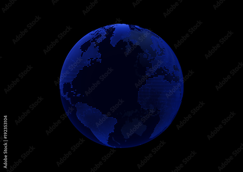 Blue point world globe map on dark background with alpha mask. Blue point world globe map on dark background with alpha mask.