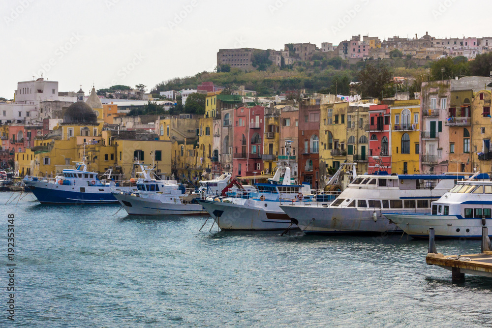 Procida Island with colorful houses on Neapolitan Bay in Italy