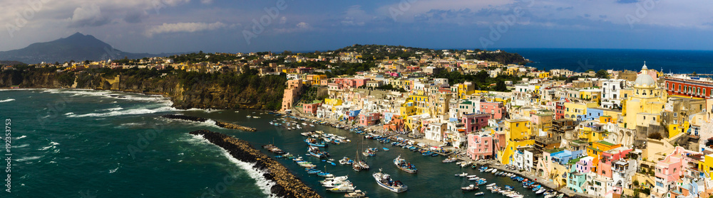 Procida Island with colorful houses on Neapolitan Bay in Italy