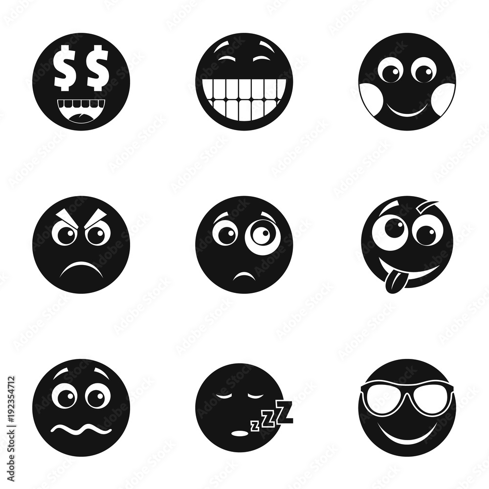 Emoji smile icons set. Simple set of 9 emoji smile vector icons for web isolated on white background
