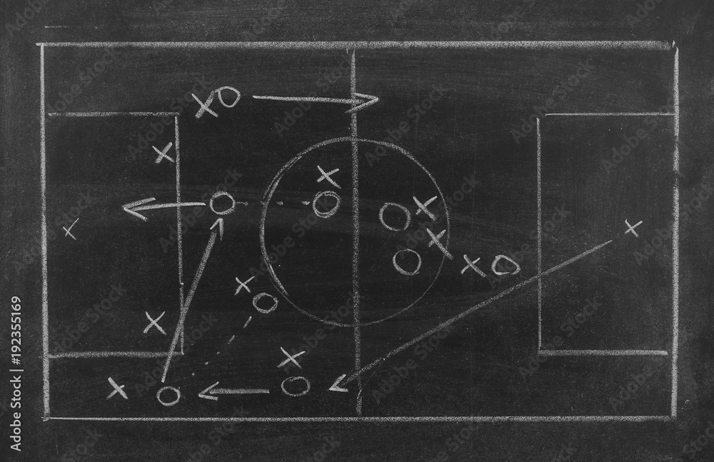 Fototapeta premium Soccer or football plan on blackboard with tactics strategy