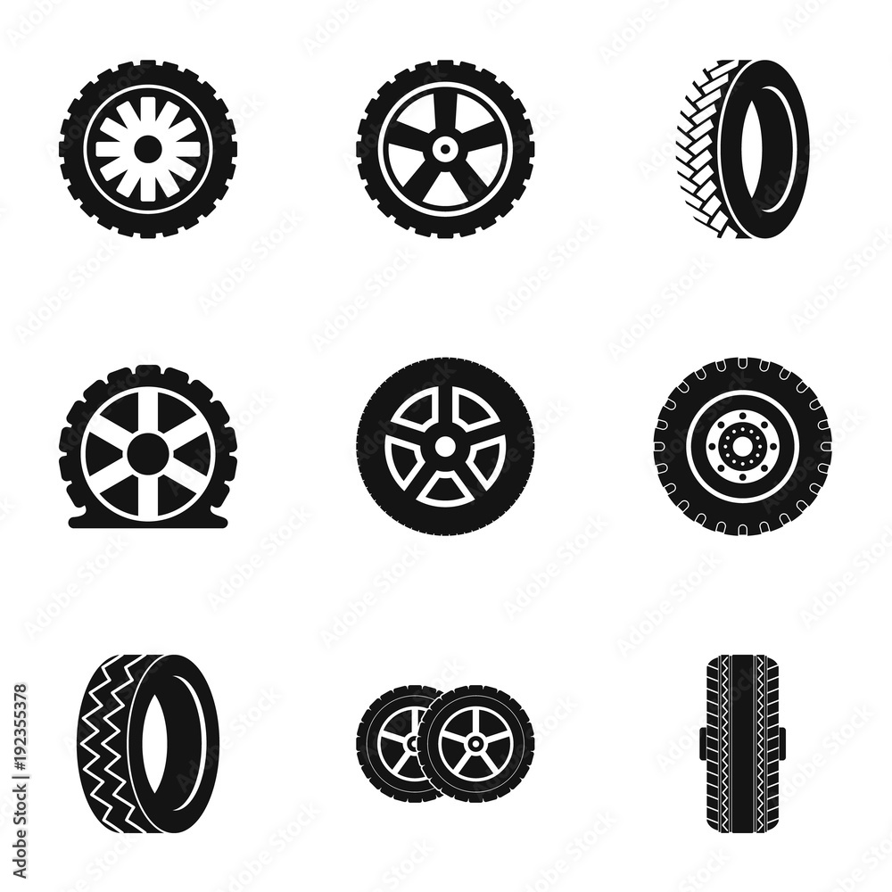 Wheel icons set. Simple set of 9 wheel vector icons for web isolated on white background Wheel icons set. Simple set of 9 wheel vector icons for web isolated on white background