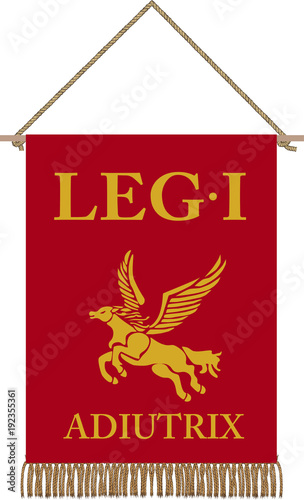 Vector standard of Legio I Adiutrix on white background photo