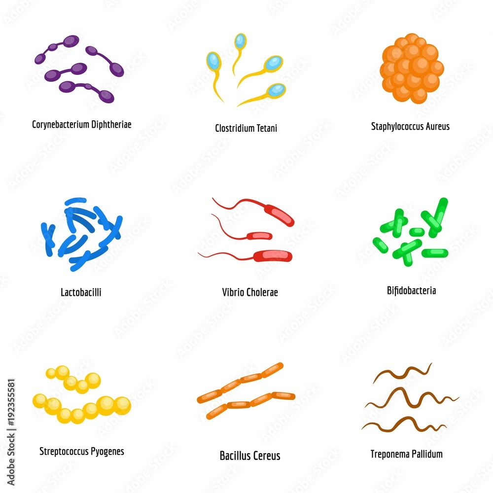 Microbe icons set. flat set of 9 microbe vector icons for web isolated on white background