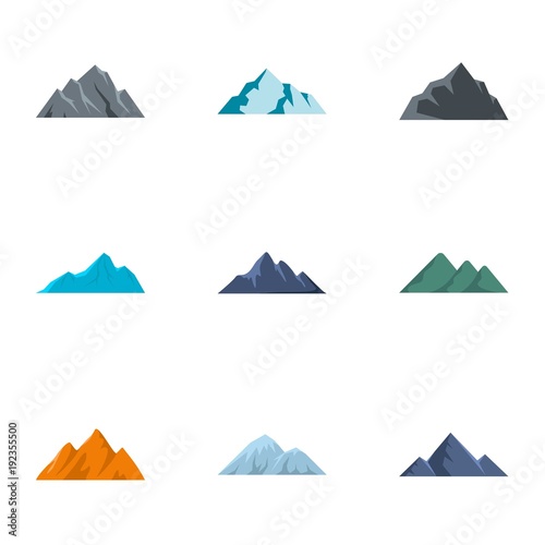Mountain icons set. flat set of 9 mountain vector icons for web isolated on white background