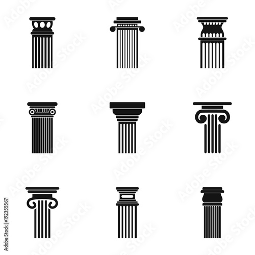 Column icons set. Simple set of 9 column vector icons for web isolated on white background