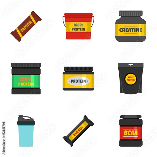 Sport supplement icons set. flat set of 9 sport supplement vector icons for web isolated on white background