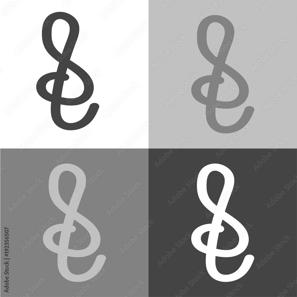 Vector icon treble clef hand drawn. Vector icon on white-grey-black color Vector icon treble clef hand drawn. Vector icon on white-grey-black color