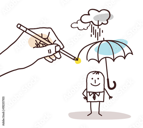 Drawing Big Hand - Cartoon Man with Umbrella
