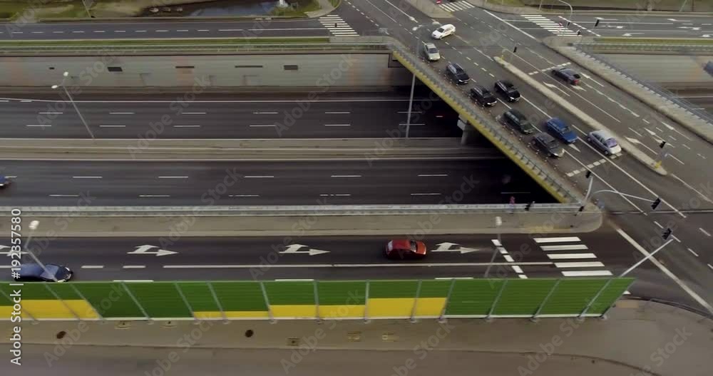 Aerial Side View Of A Highway With A Movement To The Right Aerial Side View Of A Highway With A Movement To The Right