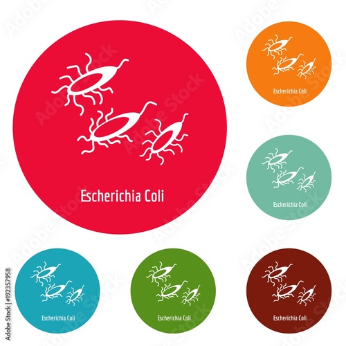 Escherichia Coli icons circle set vector isolated on white background
