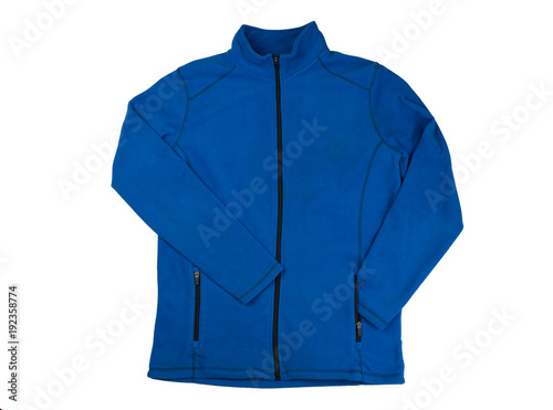 Blue fleece jacket. Isolate on white photo