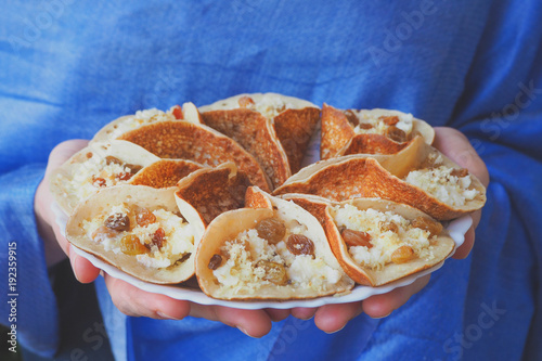Traditional Arab pancakes with filling. 