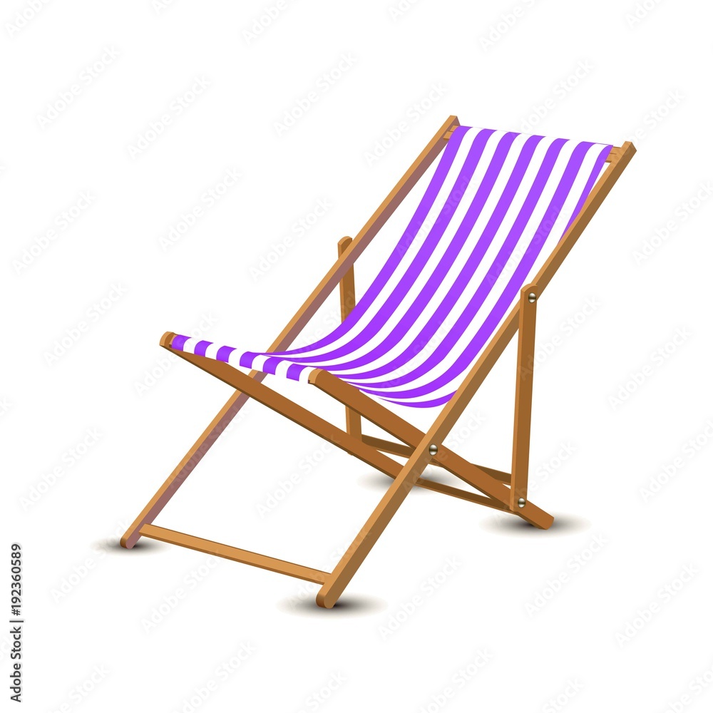 Summer vacation, beach party realistic 3d objects isolated. Travelling tourism holiday time illustration sun lounger, sunglasses, seashells on white background, paradise resort seaside concept