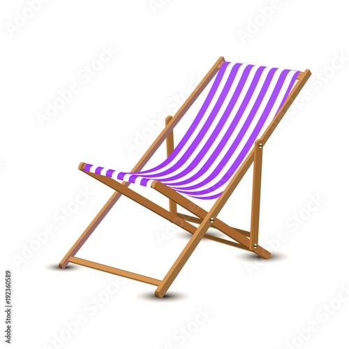 Summer vacation, beach party realistic 3d objects isolated. Travelling tourism holiday time illustration sun lounger, sunglasses, seashells on white background, paradise resort seaside concept
