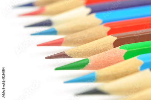 Set of color pencils. Macro.