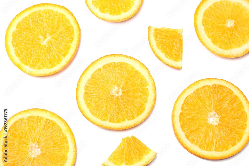 healthy food. sliced orange isolated on white background top view