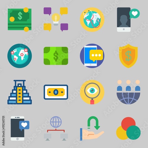 Icons set about Marketing. with networking, search and worldwide