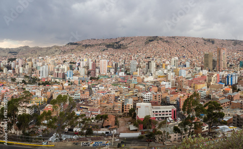 Panoramic cityscape in La Paz in Bolivia photo