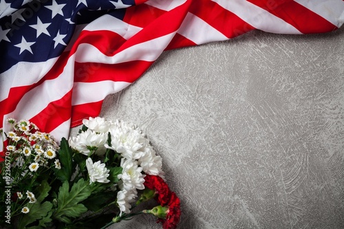 Fototapeta Naklejka Na Ścianę i Meble -  USA flag on grey background