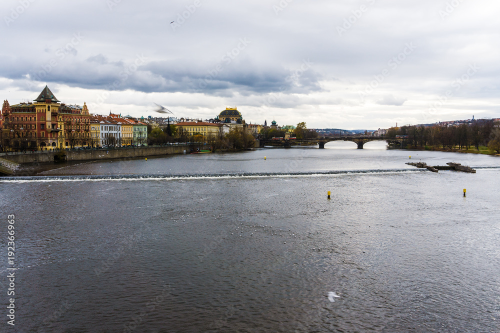 Obraz premium Vltava river cityscape in Prague, Czech Republic