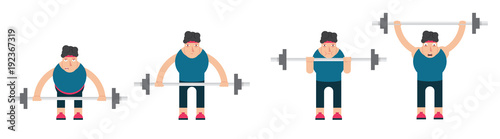 strong man lifting a weight,heavy sports equipment,athlete and barbell,vector image, cartoon character