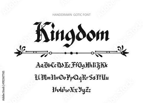 Blackletter gothic script hand-drawn font. Decorative vintage styled letters.