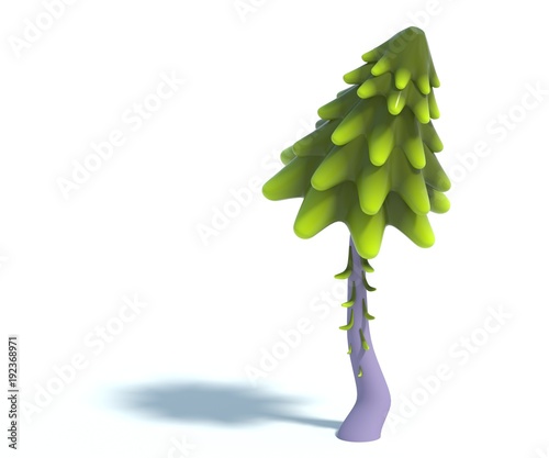 3d rendering of cartoon fir tree.Simple green pine tree with shadow isolated on white background. Set of stylized coniferous. photo
