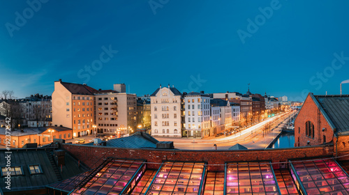 Helsinki, Finland. View Of Pohjoisranta Street And Redone Old Building For Banquet Hall photo