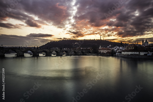Winter sunset over the panorama of the city of Prague © Pavel Rezac