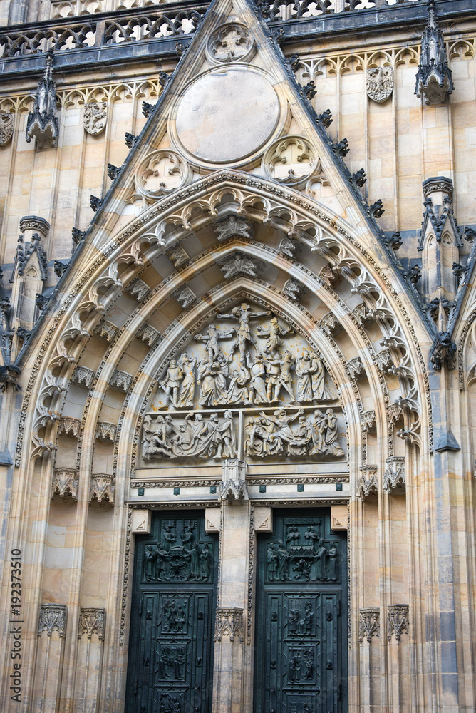 Part of the Gothic St. Vitus Cathedral in Prague