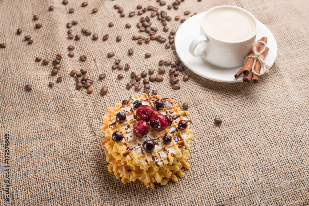 Fototapeta premium waffle cookies and coffee
