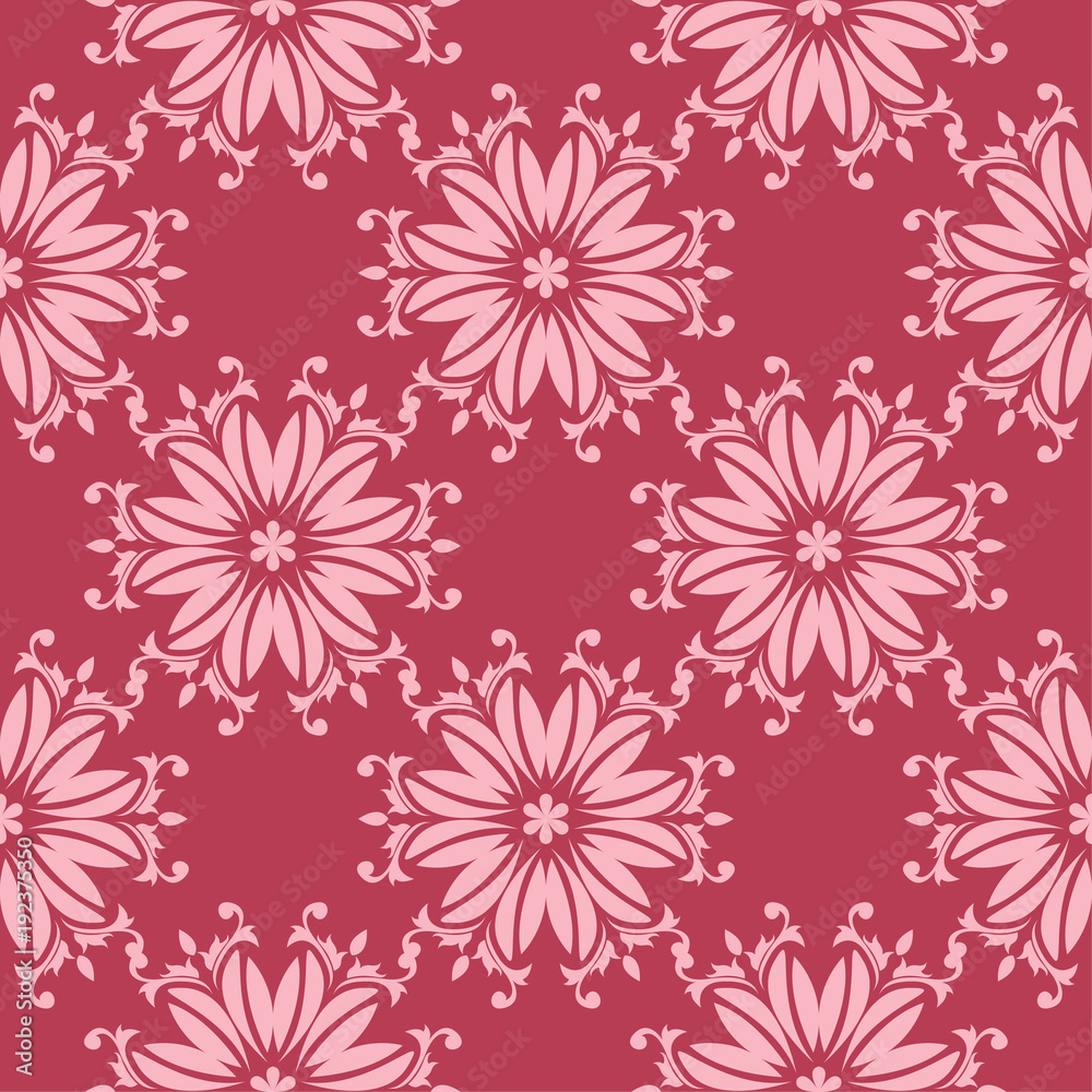 Red floral seamless background. Ornamental pattern