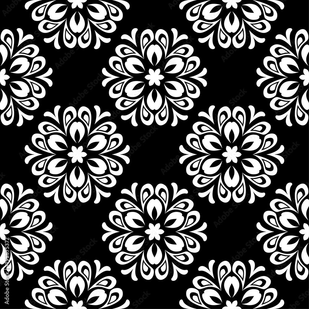 White floral seamless pattern on black background