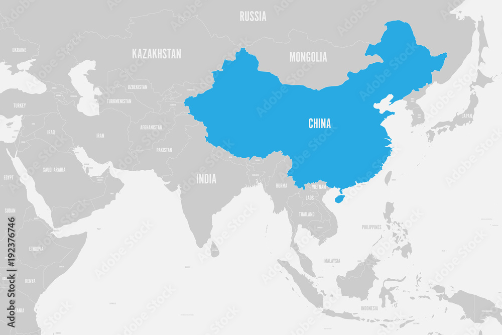 China blue marked in political map of Southern Asia. Vector illustration.