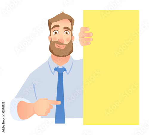 Businessman holding blank signboard