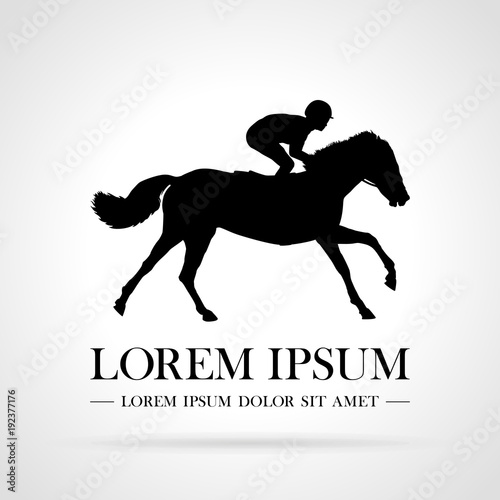 Silhouette of racing horse with jockey. Logo. Design icons. Stable, farm,Valley,Company. Equestrian sport. Poster. Vector Illustration.