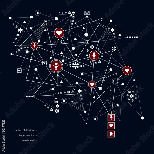 Target selection, variants of decisions, way, relationships, mind direction concept