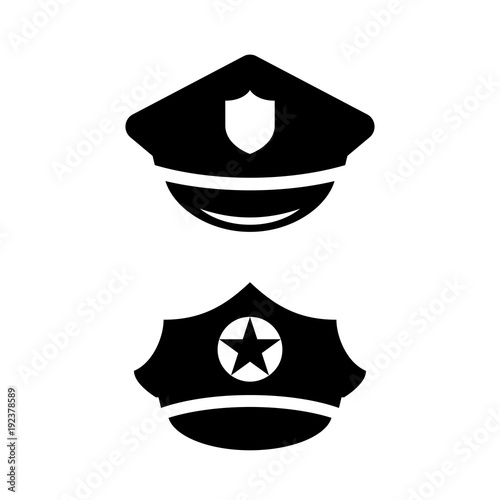 Policeman hat vector icon set